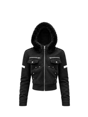 CTRL WORLD Cross Graphic Suede Shearling Hooded Short Sweatshirt