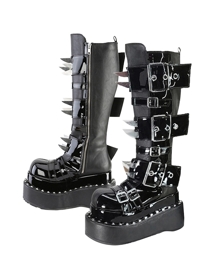 Gothic Buckle Spike Platform Mid-Calf Boots