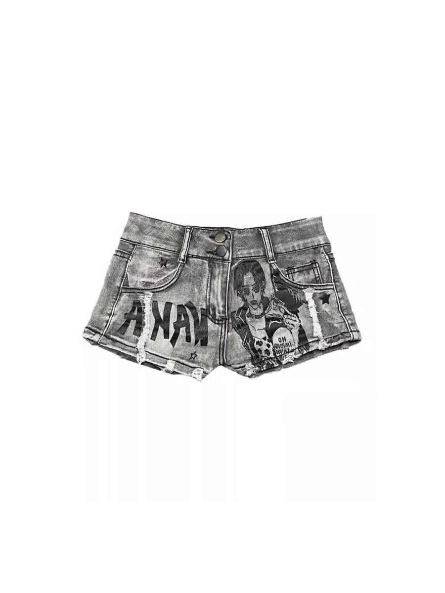 CTRL WORLD Ash Riot Graphic Denim Shorts