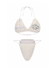 Faux Fur Studded Bikini Set
