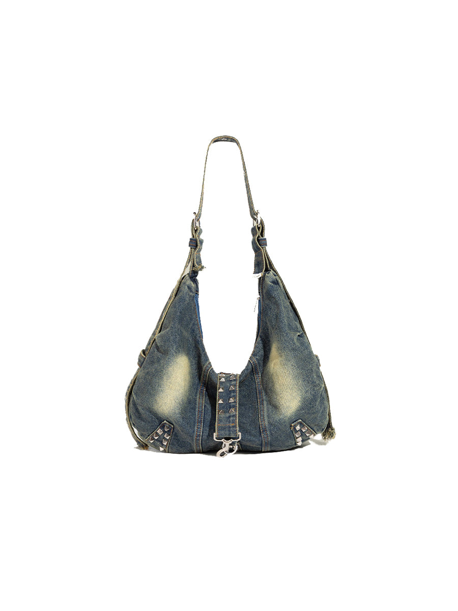 CTRL WORLD Rivet Drift Denim Hobo Bag