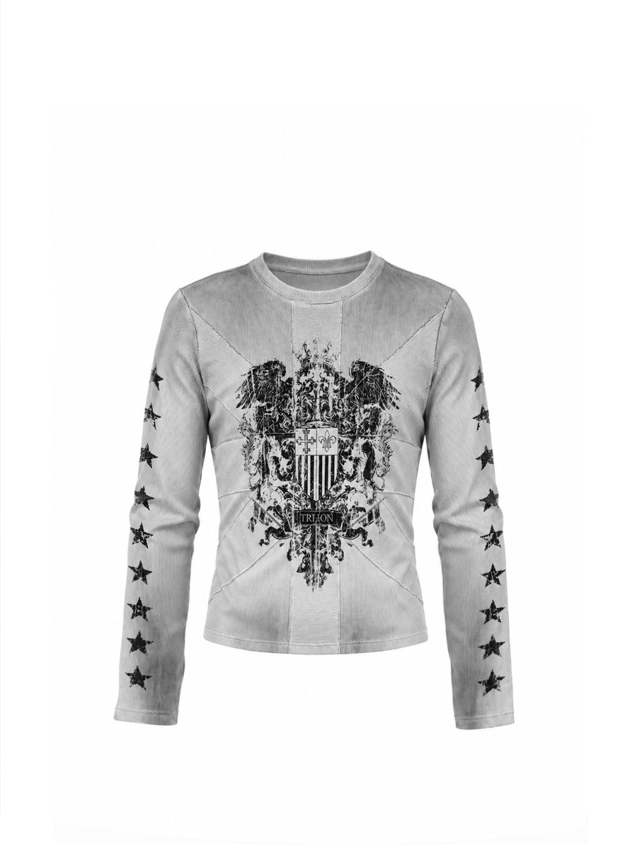CTRL WORLD Washed Distressed Deconstructed Waffle Knit Long Sleeve