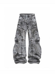 CTRL WORLD Phantom Archive Wide Leg Cargo Denim Jeans