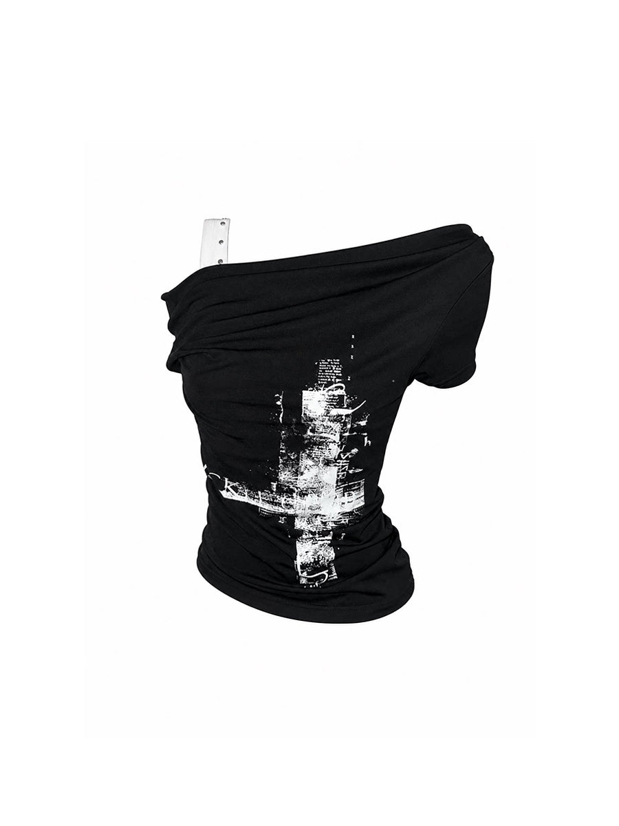 CTRL WORLD Glitch Cross Asymmetric Off-Shoulder Top