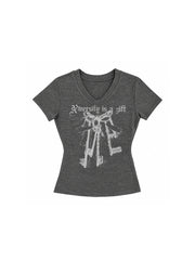 CTRL WORLD Gothic Key Graphic V-Neck Baby Tee