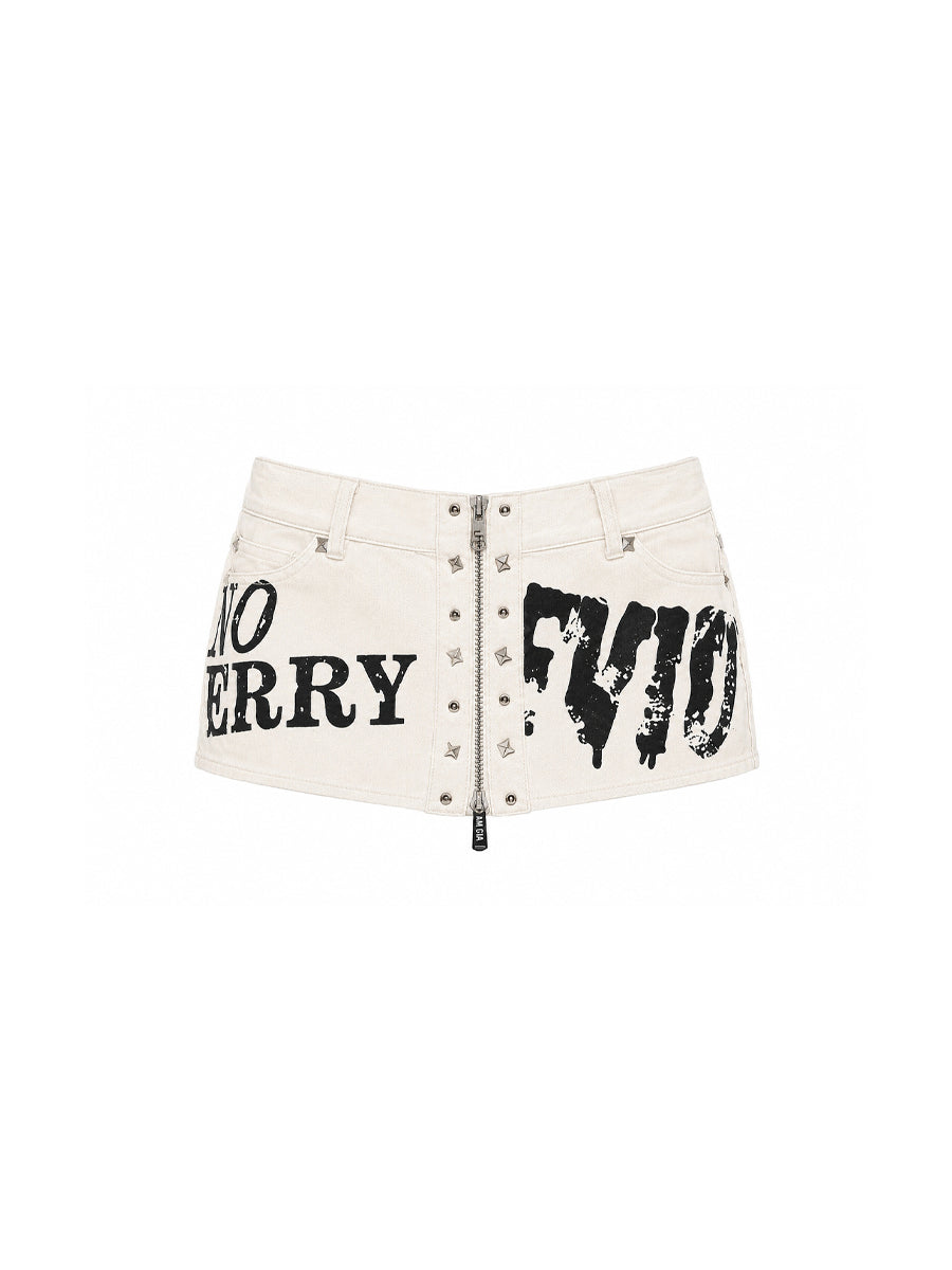 CTRL WORLD Riot Script Zip Denim Mini Skirt