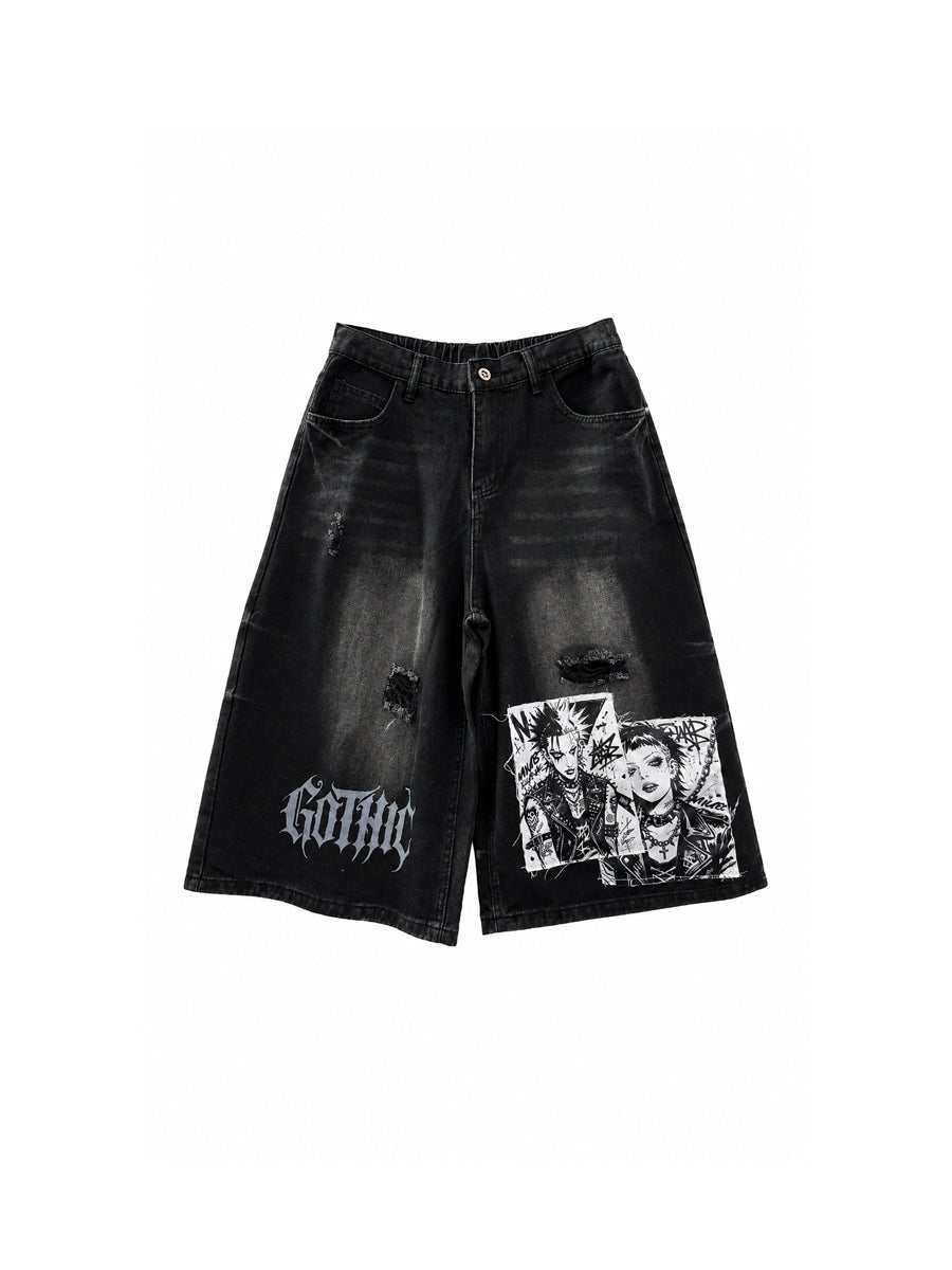 CTRL WORLD Abyss Gothic Manga Patch Denim Jorts