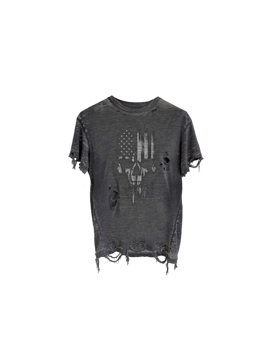 CTRL WORLD Apocalypse Skull Flag Distressed T-Shirt