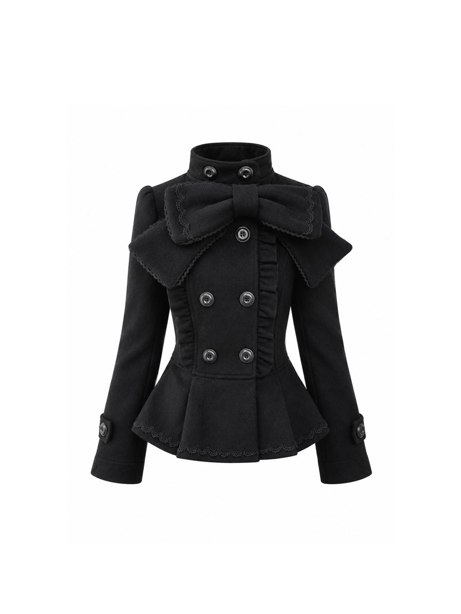 CTRL WORLD Gothic Detachable Bow Peplum Wool Coat