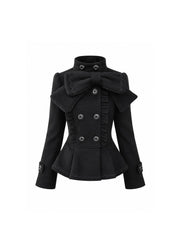 CTRL WORLD Gothic Detachable Bow Peplum Wool Coat