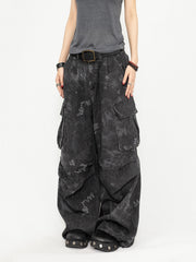 CTRL WORLD Camo Print Cargo Pants with Eyelet Hem