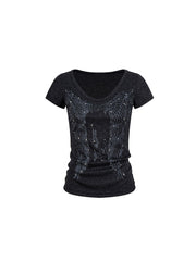 CTRL WORLD Dark Angel Rhinestone V-Neck T-Shirt