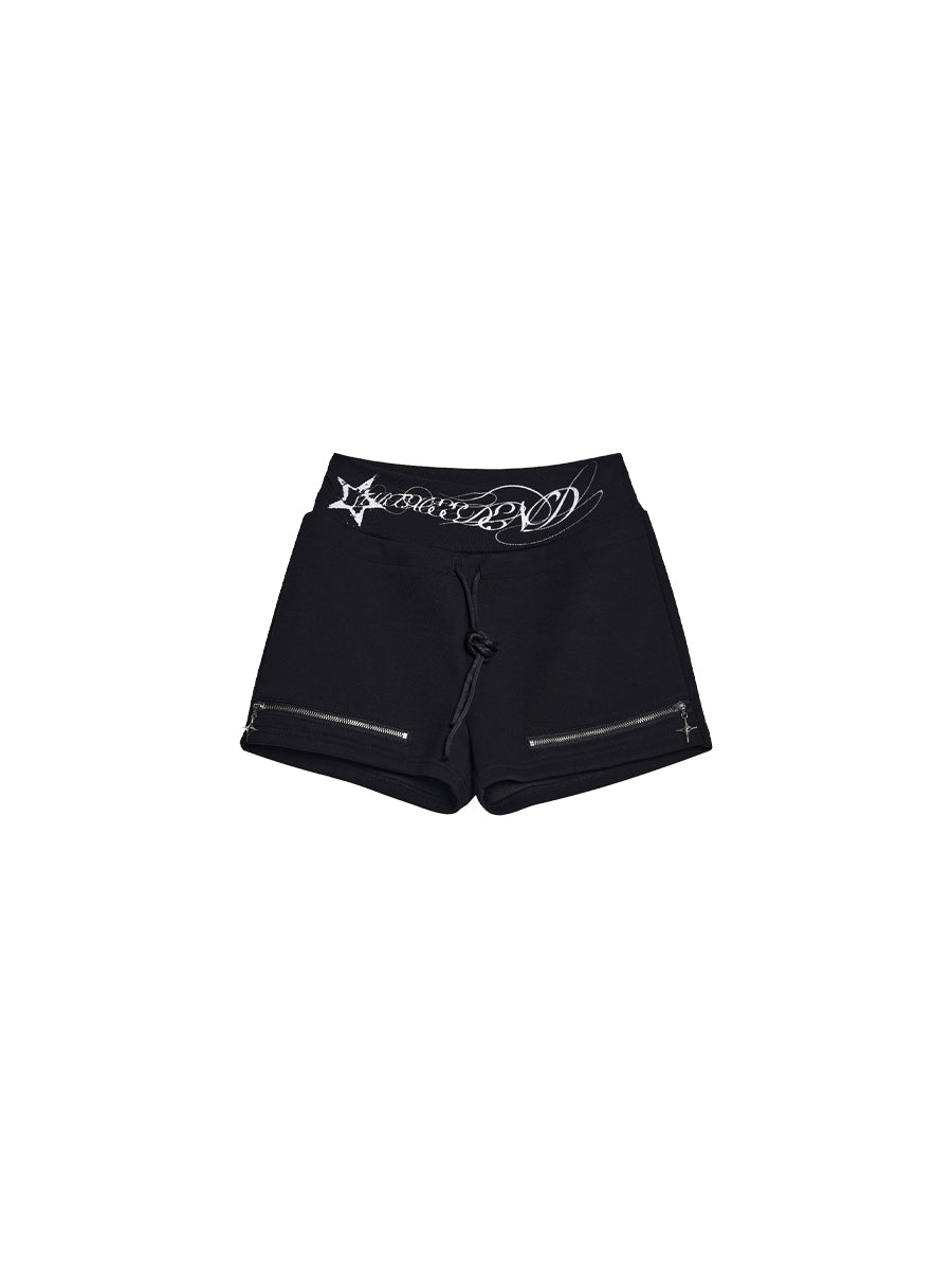 CTRL WORLD Black Zip Detail Shorts with Cross Design