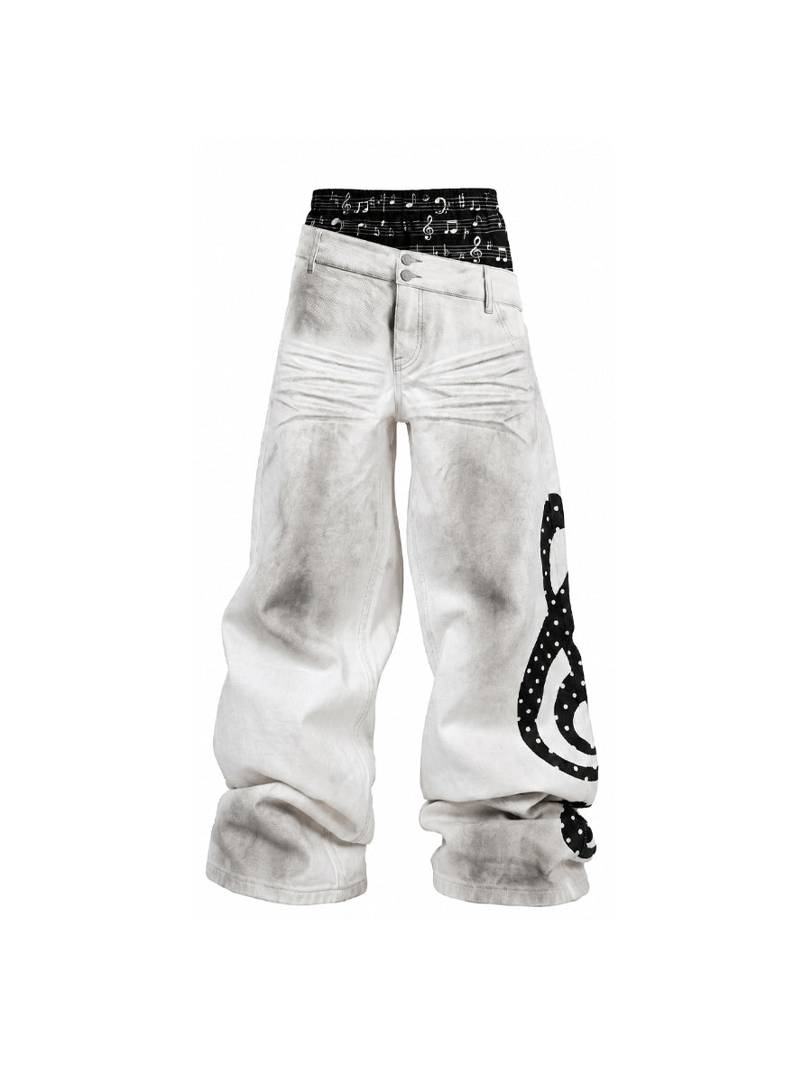CTRL WORLD Grunge Music Note Baggy Jeans