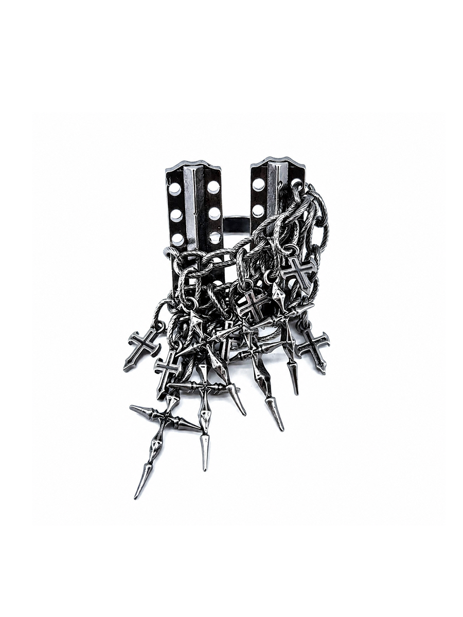 CTRL WORLD Dark Abyss Cross Chain Armored Hand Harness Bracelet