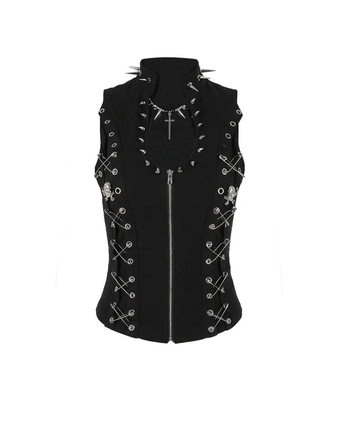 Studded Lace-Up Zip Vest