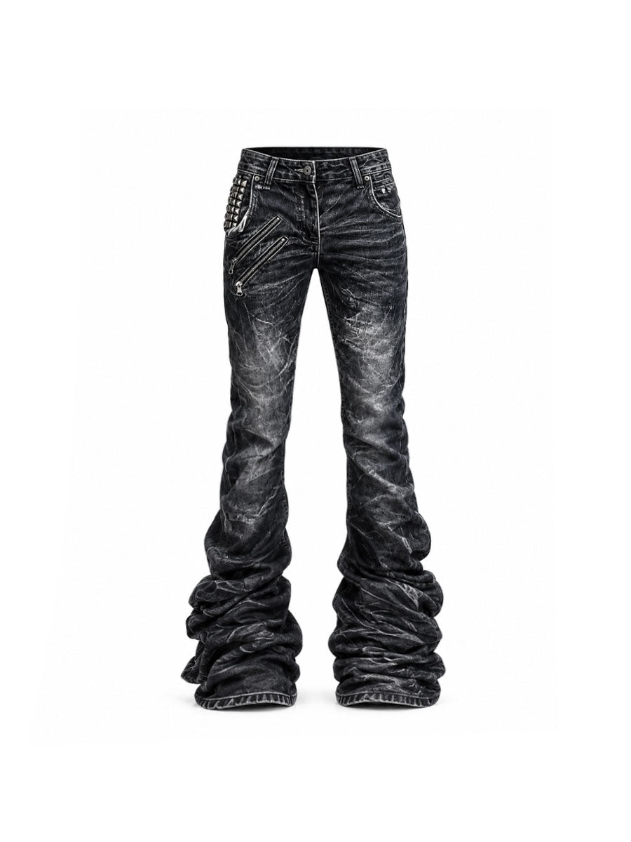 CTRL WORLD Extreme Stacked Distressed Biker Jeans