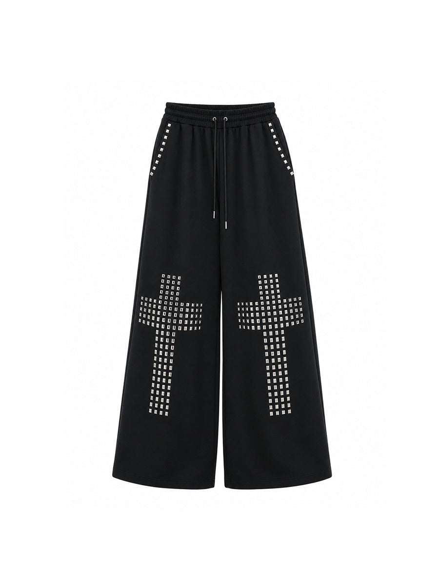 CTRL WORLD Abyss Cross Studded Wide-Leg Sweatpants