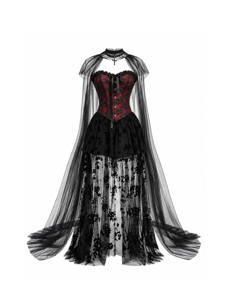 CTRL WORLD Devil Night Gothic Halloween Corset Dress Set