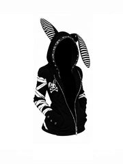 CTRL WORLD Gothic Bunny-Ear Detachable Faux Fur Hoodie