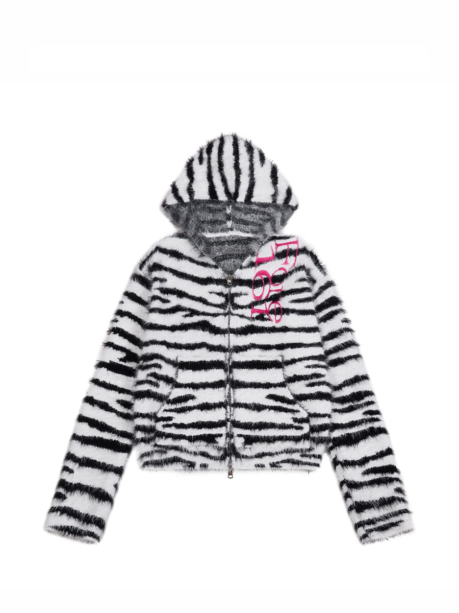 CTRL WORLD Wildcat Riot Fuzzy Tiger Stripe Zip Hoodie