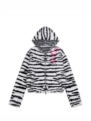 CTRL WORLD Wildcat Riot Fuzzy Tiger Stripe Zip Hoodie