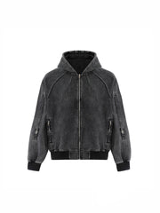 CTRL WORLD Heavyweight Washed Deconstructed Zip-Up Hoodie Jacket