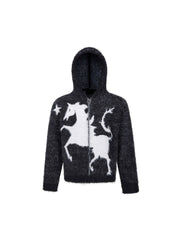 CTRL WORLD Gothic Unicorn Graphic Fuzzy Zip-Up Hoodie