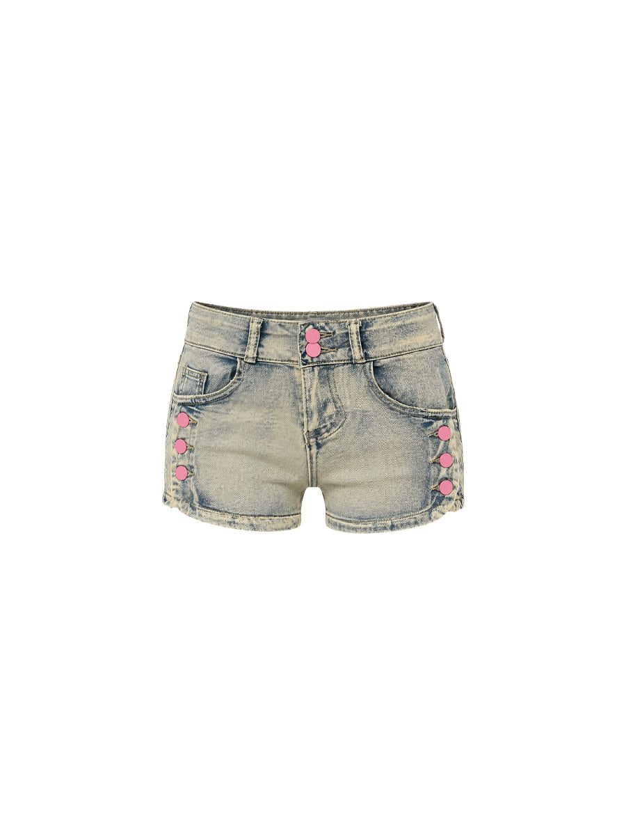 CTRL WORLD Candy Rivet Washed Denim Shorts