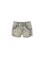 CTRL WORLD Candy Rivet Washed Denim Shorts