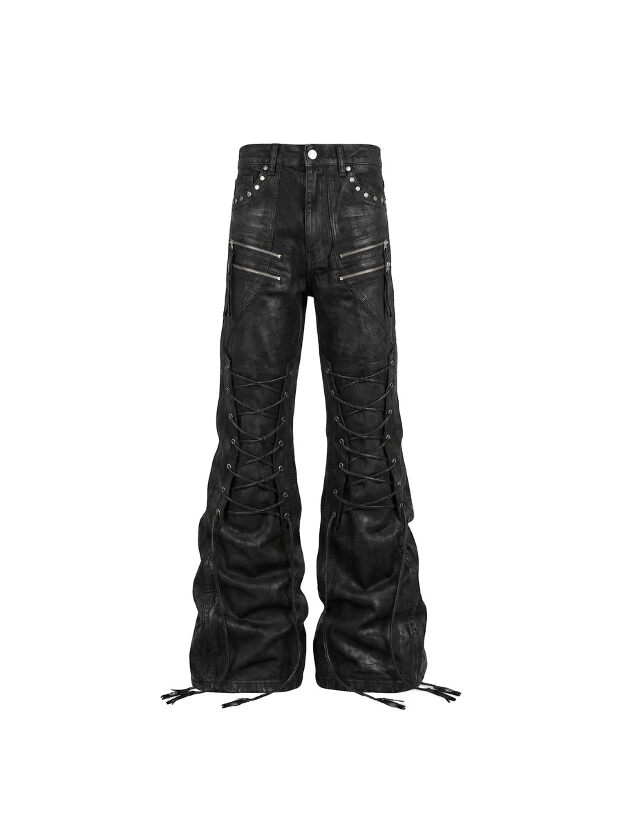 CTRL WORLD Rivet Storm Lace-Up Flared Pants