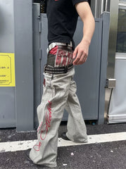 CTRL WORLD Crimson Split-Layer Wide Leg Jeans