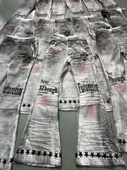 CTRL WORLD Distressed Graphic Flare Jeans