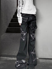 CTRL WORLD Rebel Cross Strap Wide-Leg Jeans