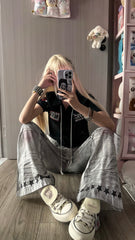 CTRL WORLD Distressed Graphic Flare Jeans