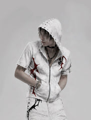 CTRL WORLD Gothic Spike Chain Distressed Hoodie