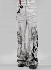 CTRL WORLD Distressed Thorn Print Baggy Jeans
