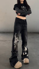 CTRL WORLD "Astral Chaos" Graphic Flared Jeans